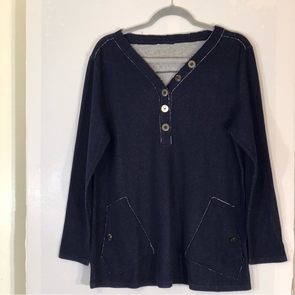 Soft Surroundings Blue Half Button Downtime Henley Tunic Top MP - Picture 3 of 16